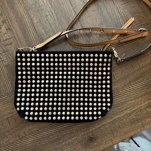Kelsi Dagger Suede Purse Black Studded Adjustable Strap Handbag NWT